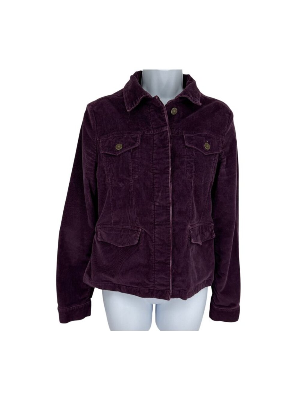 Eddie Bauer Women's Purple Corduroy Button Front Long Sleeve Pockets Jacket Sz S